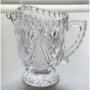 Creamer-Vintage-Syrup Pourer-Clear Cut Glass-Fan Cut-Crosshatch-Small-4 in